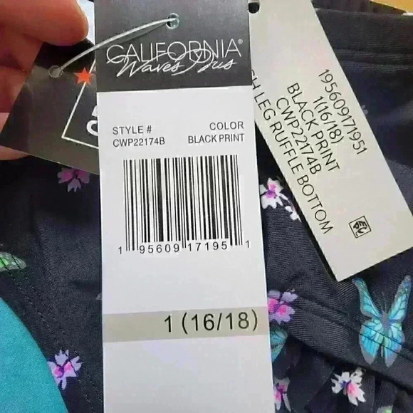 California Waves Plus Fly Away Black Multi Bikini Bottom Size 16/18 Butterfly - Picture 6 of 8